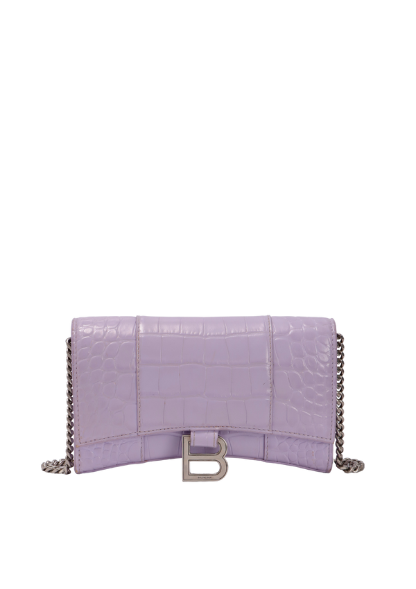HOURGLASS WALLET ON CHAIN CROCODILE EMBOSSED