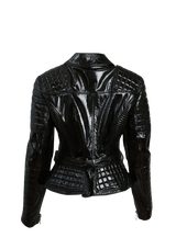 PANTENT BELTED BIKER JACKET 42