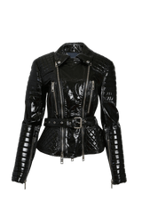 PANTENT BELTED BIKER JACKET 42