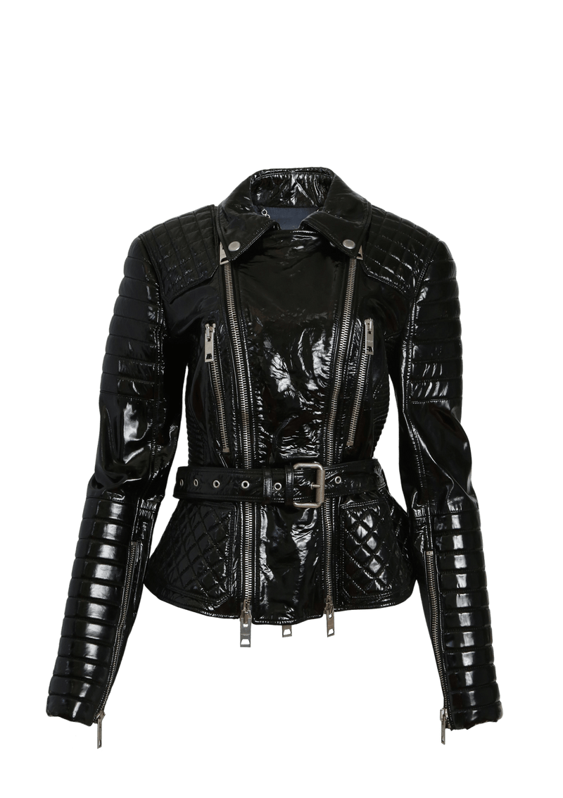 PANTENT BELTED BIKER JACKET 42