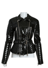 PANTENT BELTED BIKER JACKET 42