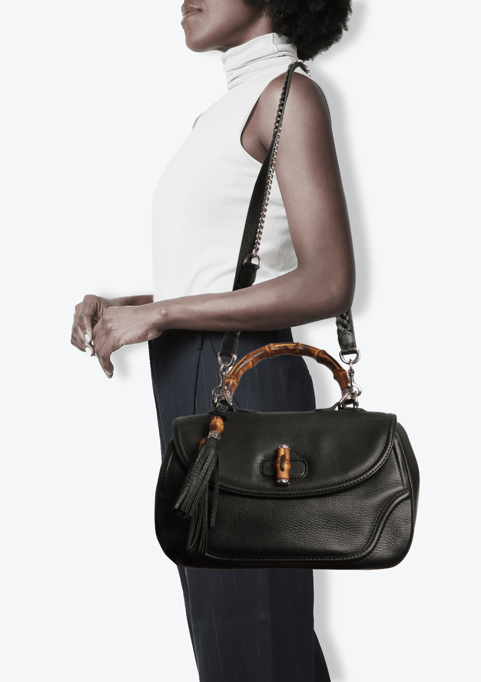BOLSA GUCCI LARGE NEW BAMBOO TOP HANDLE PRETO ORIGINAL – Gringa
