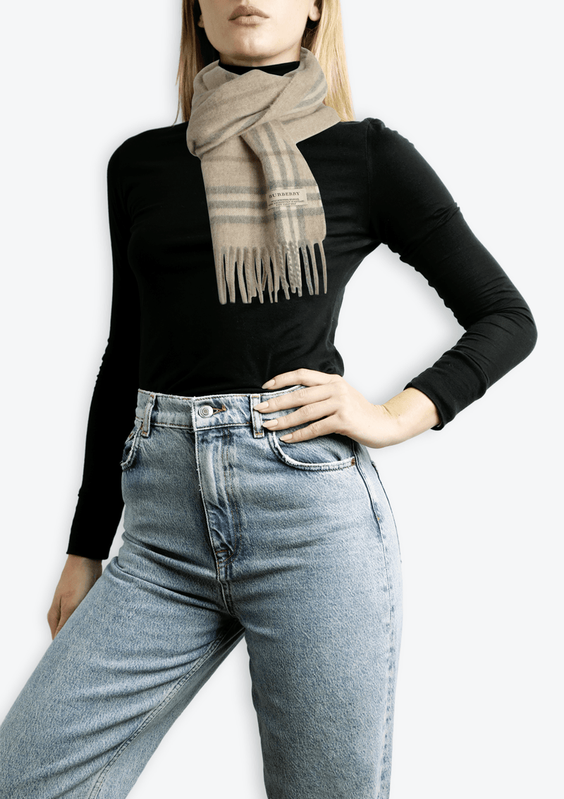 CASHMERE HOUSE CHECK FRINGE SCARF