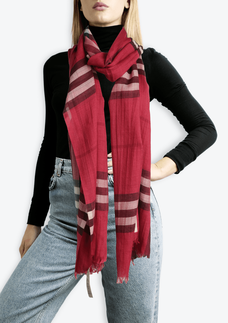 LIGHTWEIGHT CHECK WOOL SILK SCARF