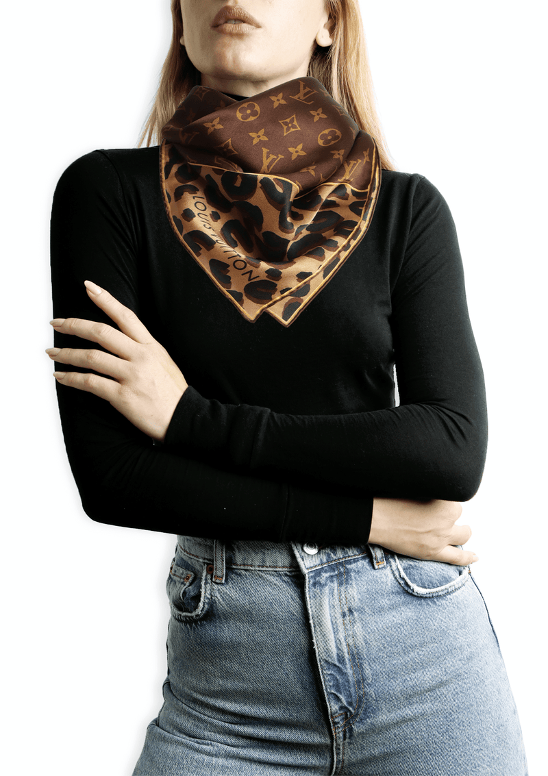 LEOPARD MONOGRAM SILK SCARF