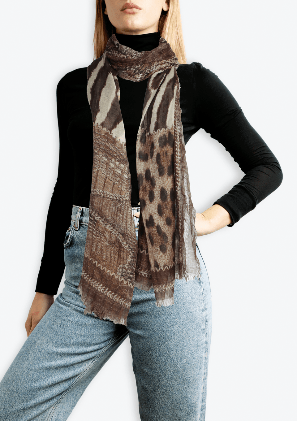 LENÇO ROBERTO CAVALLI ANIMAL PRINT SCARF MARROM ORIGINAL – Gringa