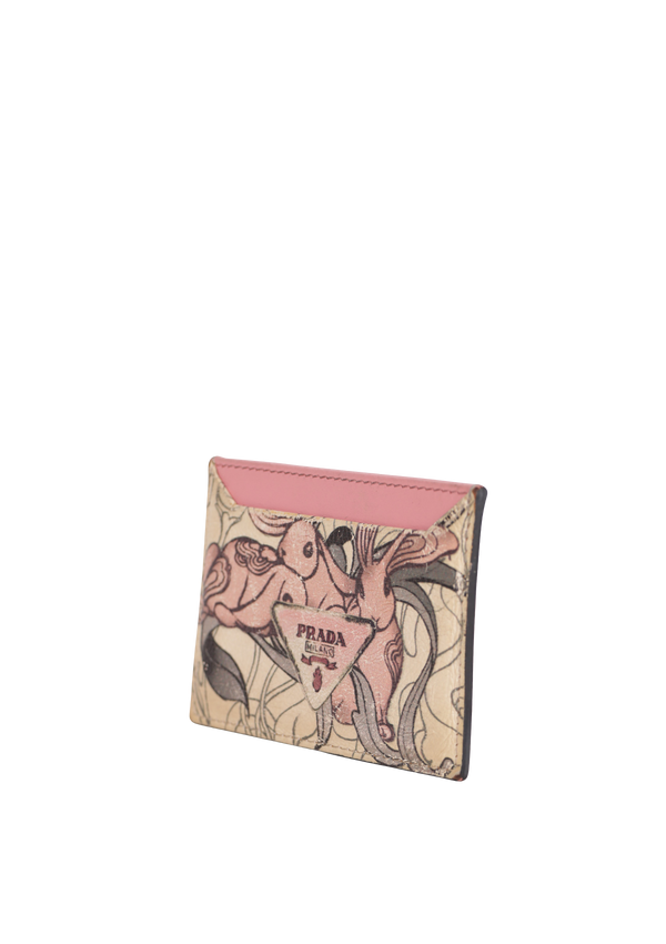 X JAMES JEAN GLACE CALFSKIN RABBIT PRINT BI-FOLD CARD HOLDER