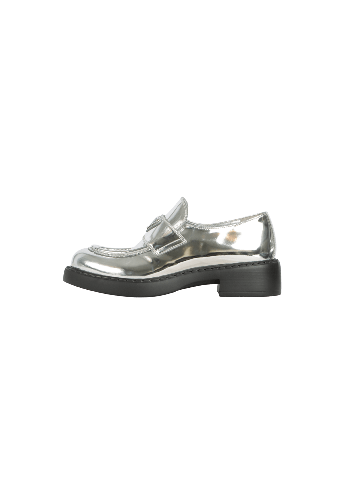 MOCASSIM PRADA CHOCOLATE METALLIC LOAFERS 36.5 PRATA ORIGINAL – Gringa
