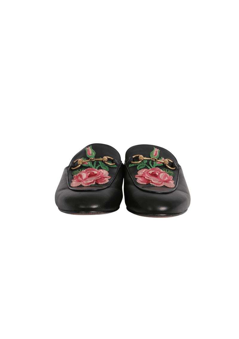 FLOWER EMBROIDERED PRINCETOWN HORSEBIT MULES 36.5