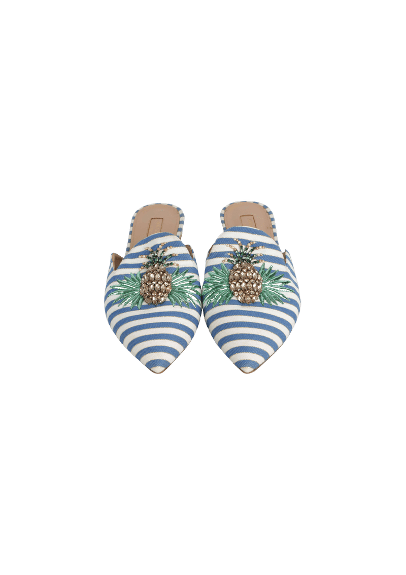 PINEAPPLE CRYSTAL-EMBELLISHED STRIPED MULES 37.5
