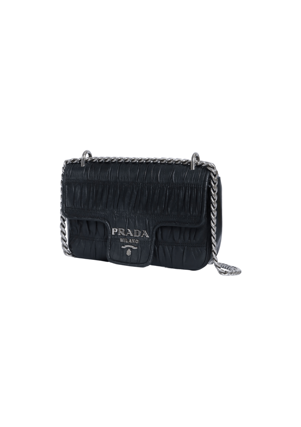 BOLSA PRADA NAPPA GAUFRE CHAIN FLAP BAG PRETO ORIGINAL – Gringa