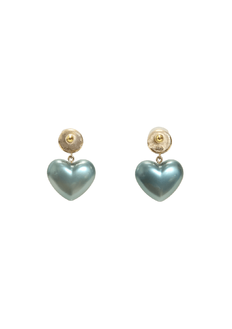 FAUX PEARL CC HEART DROP EARRINGS