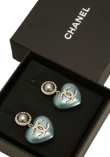 FAUX PEARL CC HEART DROP EARRINGS