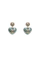 FAUX PEARL CC HEART DROP EARRINGS