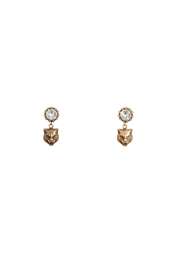 CRYSTAL FELINE HEAD EARRINGS
