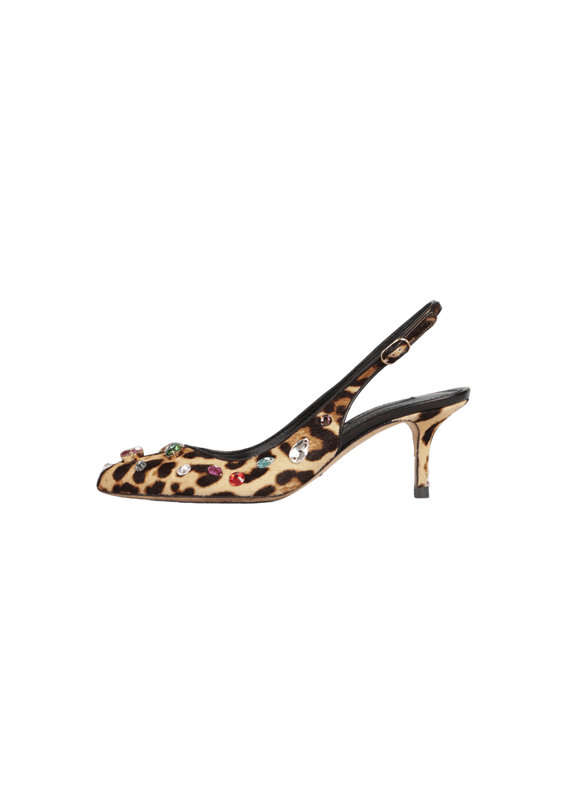 LEOPARD CRYSTALS SLINGBACK PUMPS 35.5