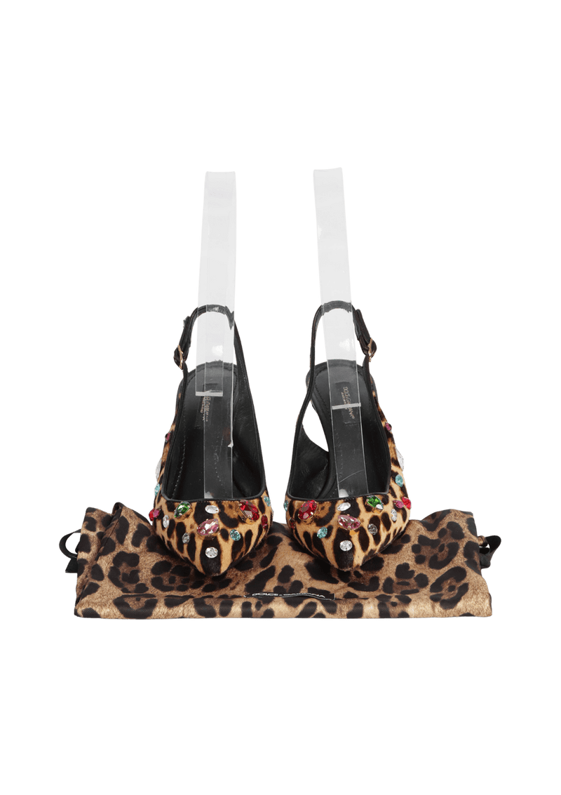 LEOPARD CRYSTALS SLINGBACK PUMPS 35.5