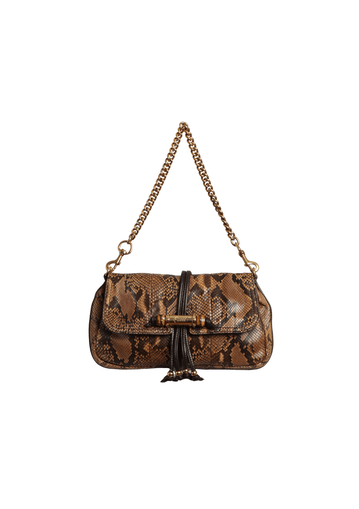 BOLSA GUCCI PYTHON BAMBOO CROISSET SHOULDER BAG MARROM ORIGINAL