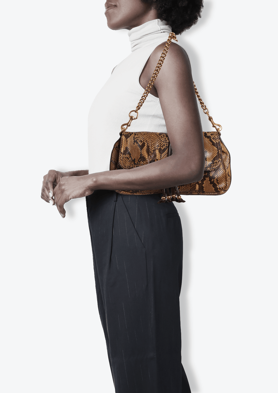 BOLSA GUCCI PYTHON BAMBOO CROISSET SHOULDER BAG MARROM ORIGINAL