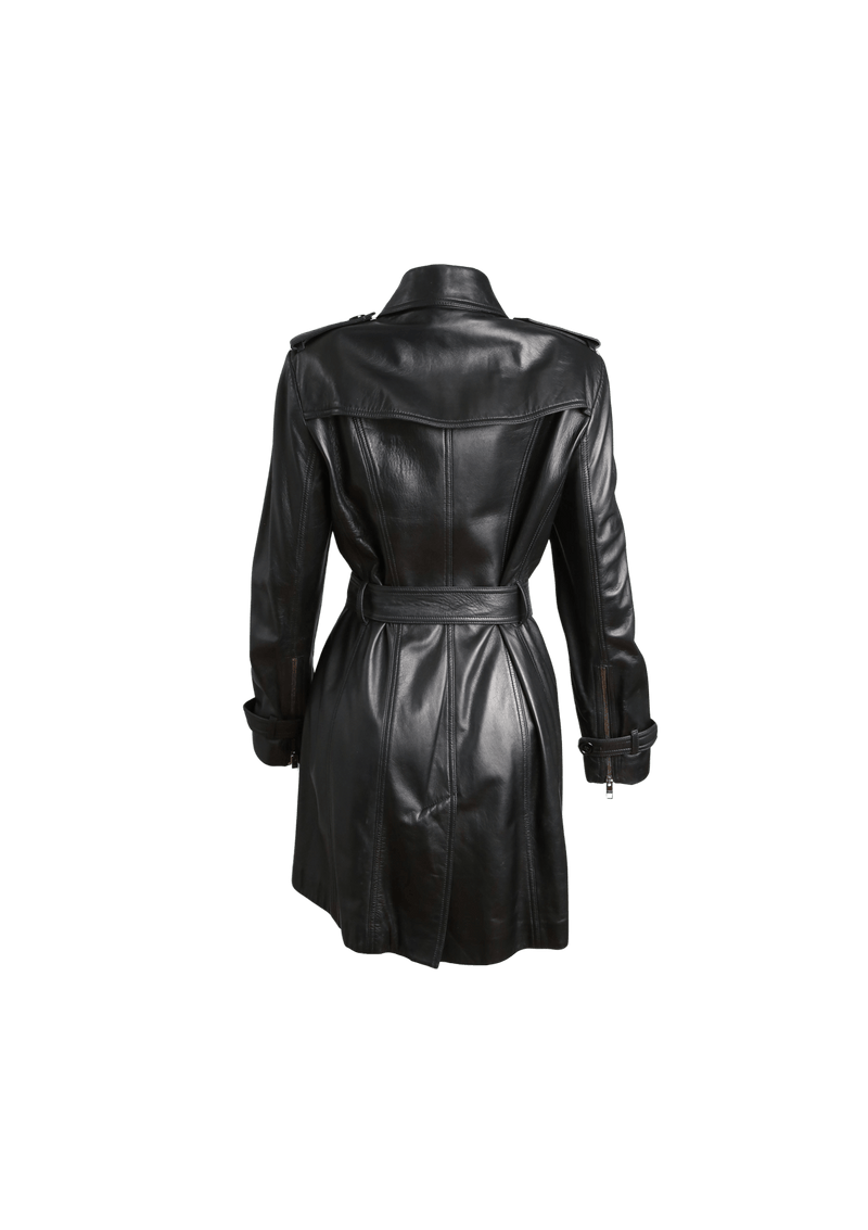 LEATHER DOUBLE BREASTED TRENCH COAT 42