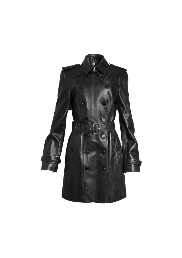 LEATHER DOUBLE BREASTED TRENCH COAT 42