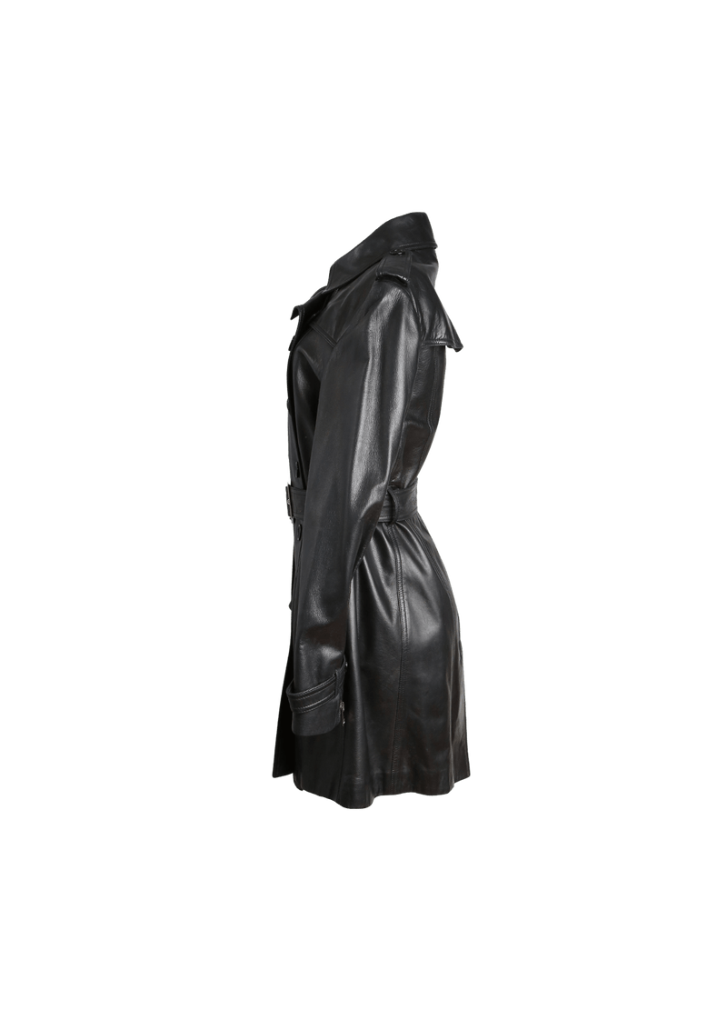 LEATHER DOUBLE BREASTED TRENCH COAT 42