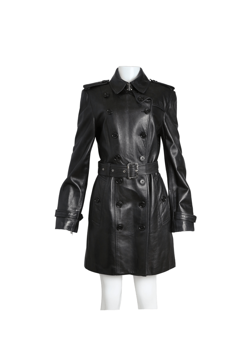 LEATHER DOUBLE BREASTED TRENCH COAT 42