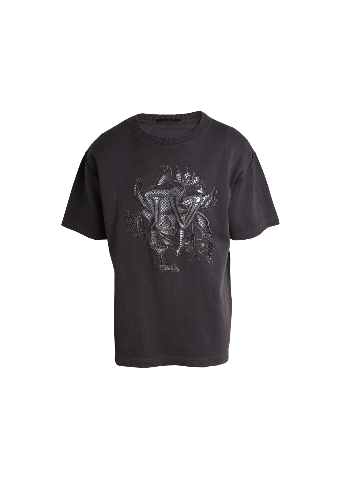 ROUPA LOUIS VUITTON LV VEGETAL LACE EMBROIDERY T-SHIRT CINZA G