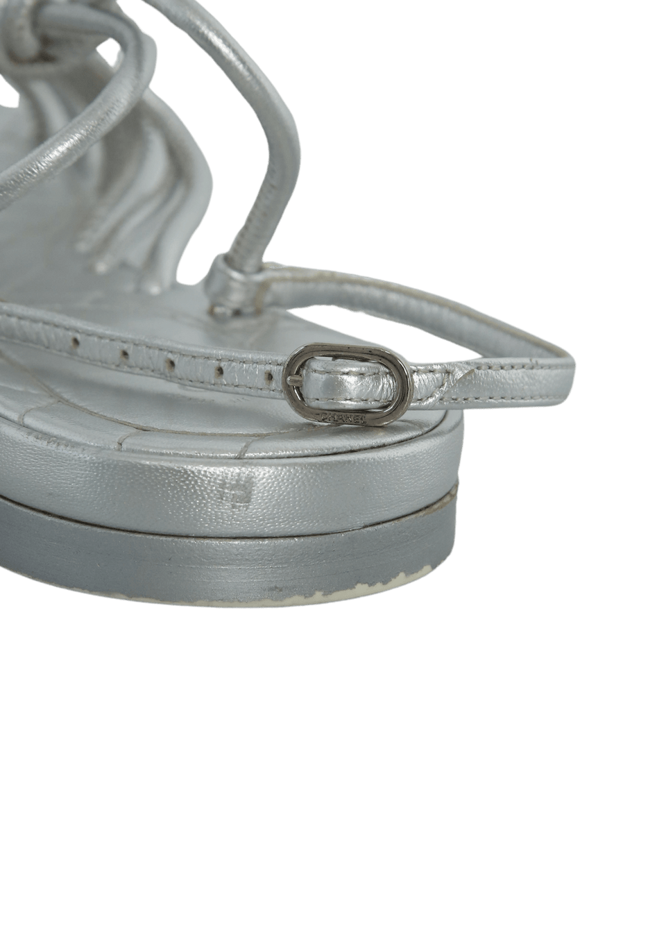 靴 Vintage Chanel CC Logo Sandals 38 1/2 SANDÁLIA CHANEL INTERLOCKING CC LOGO SANDALS PRATA 38