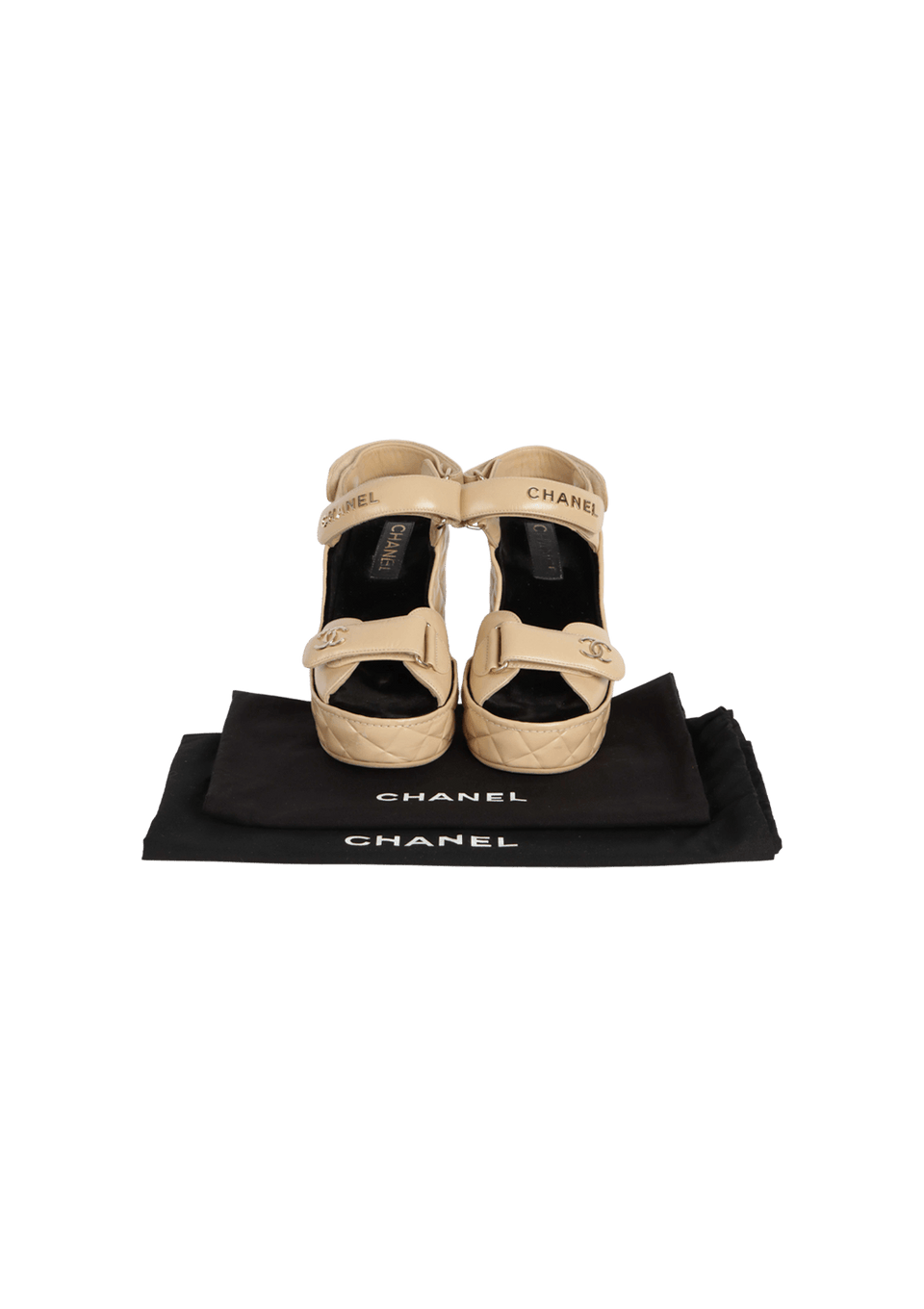 CHANEL サンダル　38 SANDÁLIA CHANEL INTERLOCKING CC MATELASSÉ STRAP SANDALS 38 BEGE