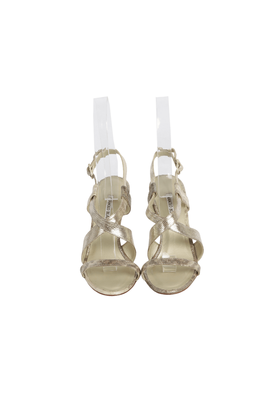 SANDÁLIA SALTO ALTO MANOLO BLAHNIK METALLIC SANDALS DOURADO 38.5