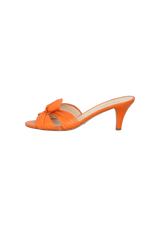 KITTEN HEEL BOW LEATHER MULES 38.5