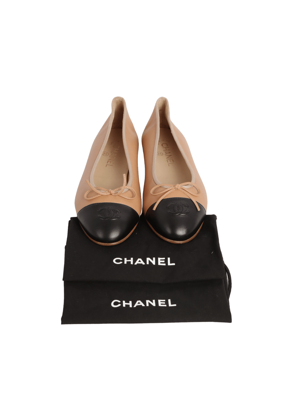 シャネル　CC タンク38 SAPATILHA CHANEL CC CAP-TOE LEATHER BALLET FLATS CARAMELO 38