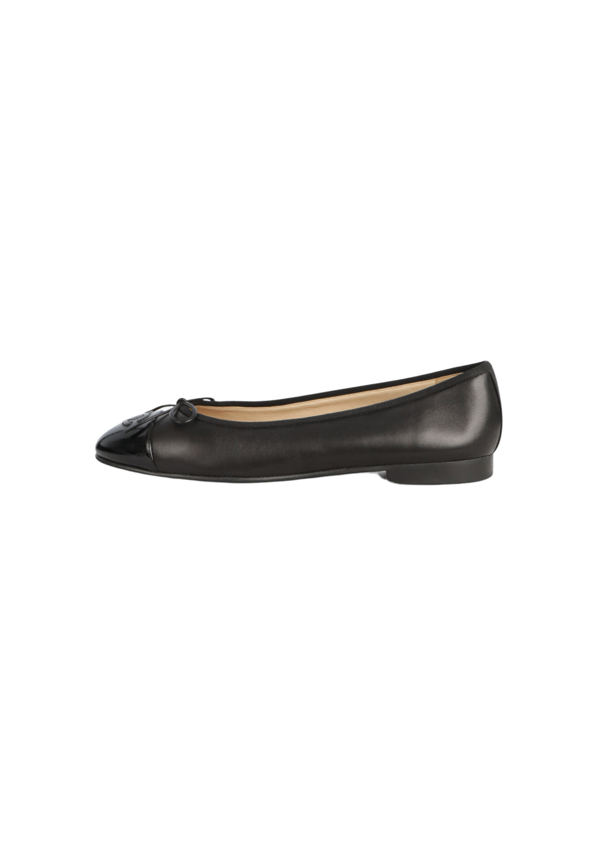 SAPATILHA CHANEL CC CAP-TOE LEATHER BALLET FLATS PRETO 38 ORIGINAL