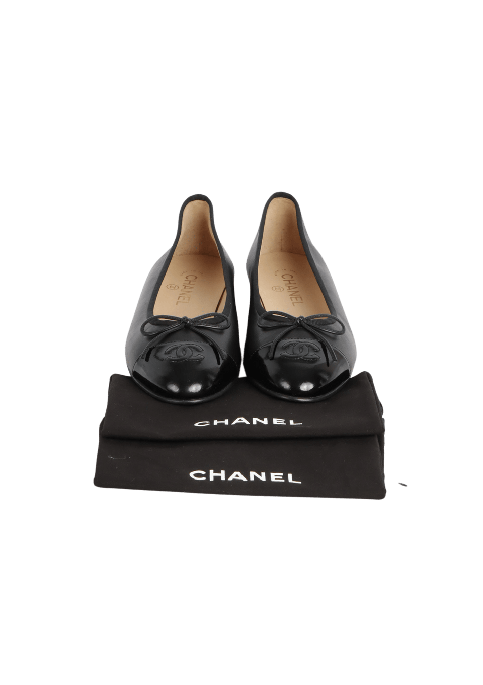 CHANEL バレリーナ　38 SAPATILHA CHANEL CC CAP-TOE LEATHER BALLET FLATS PRETO 38 ORIGINAL