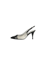 TWEED KITTEN HEELS CC PEARL PUMPS 34