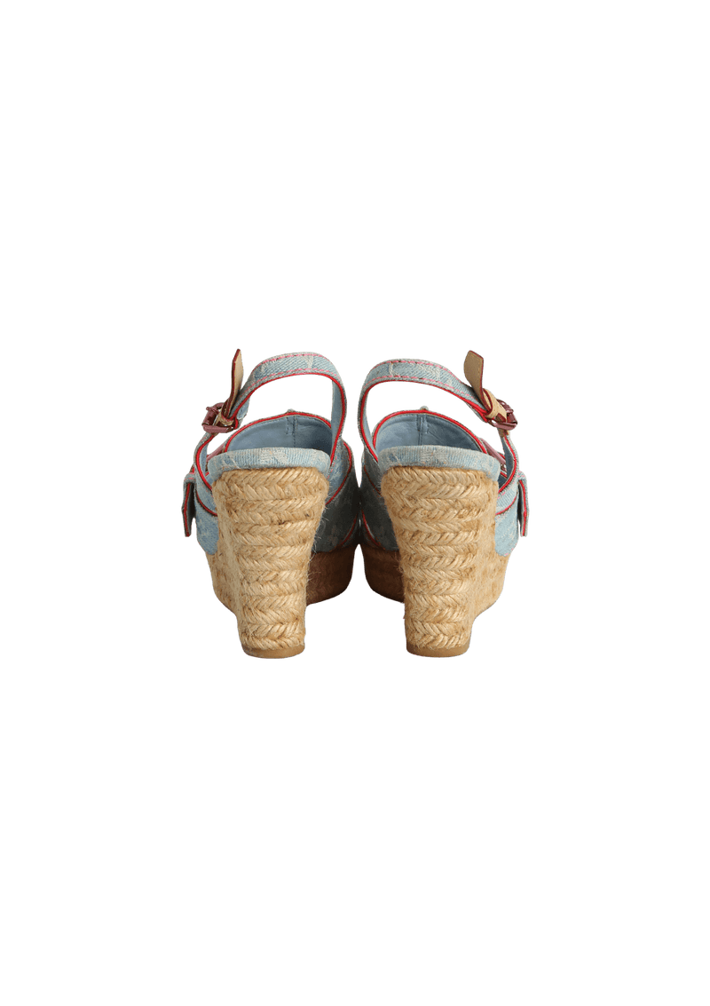 BLEACHED MONOGRAM DENIM WEDGE ESPADRILLES 36.5