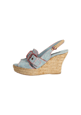 BLEACHED MONOGRAM DENIM WEDGE ESPADRILLES 36.5