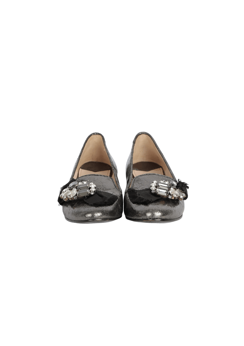 LEATHER CRYSTAL EMBELLISHMENTS LOAFERS 32