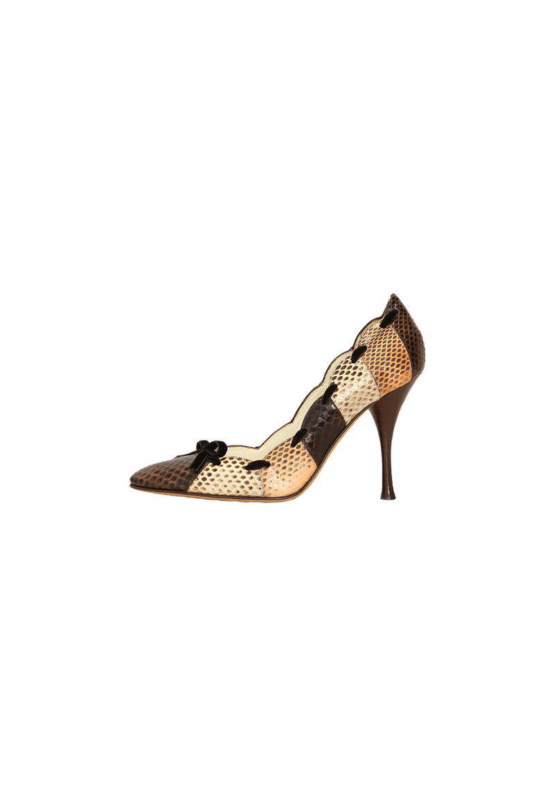 SNAKESKIN BOW PUMPS 34