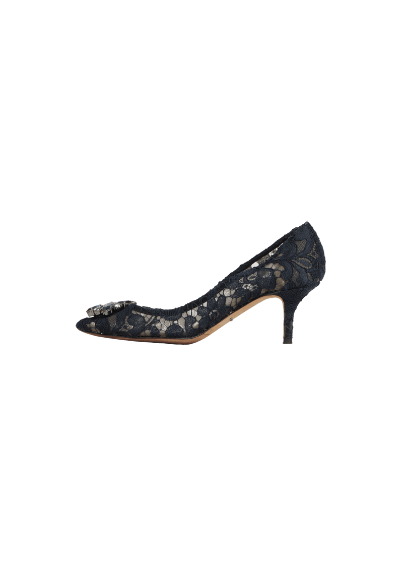 LACE PATTERN CRYSTAL PUMPS 34.5