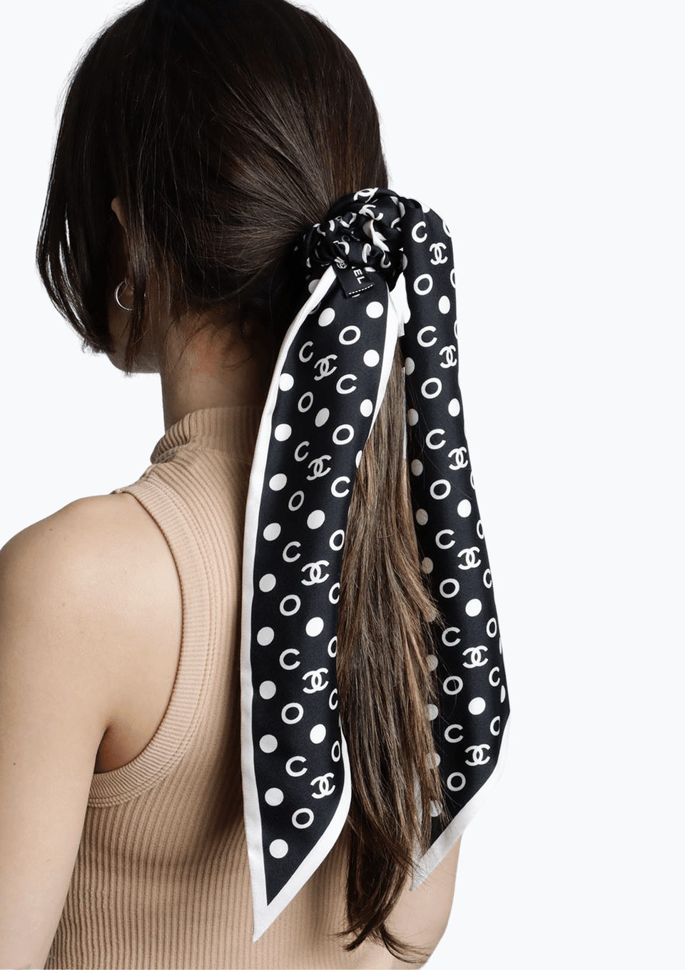 【CHANEL】CC Logo Twilly Dot Hair Scrunchie Black Black Chanel Silk CC Polka Dot Twilly Scrunchie ref.1389157