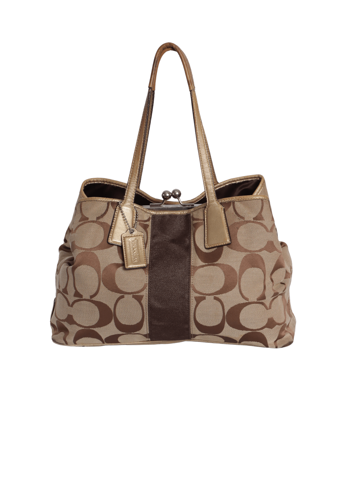 BOLSA COACH SIGNATURE KISS LOCK SHOULDER BAG BEGE ORIGINAL – Gringa