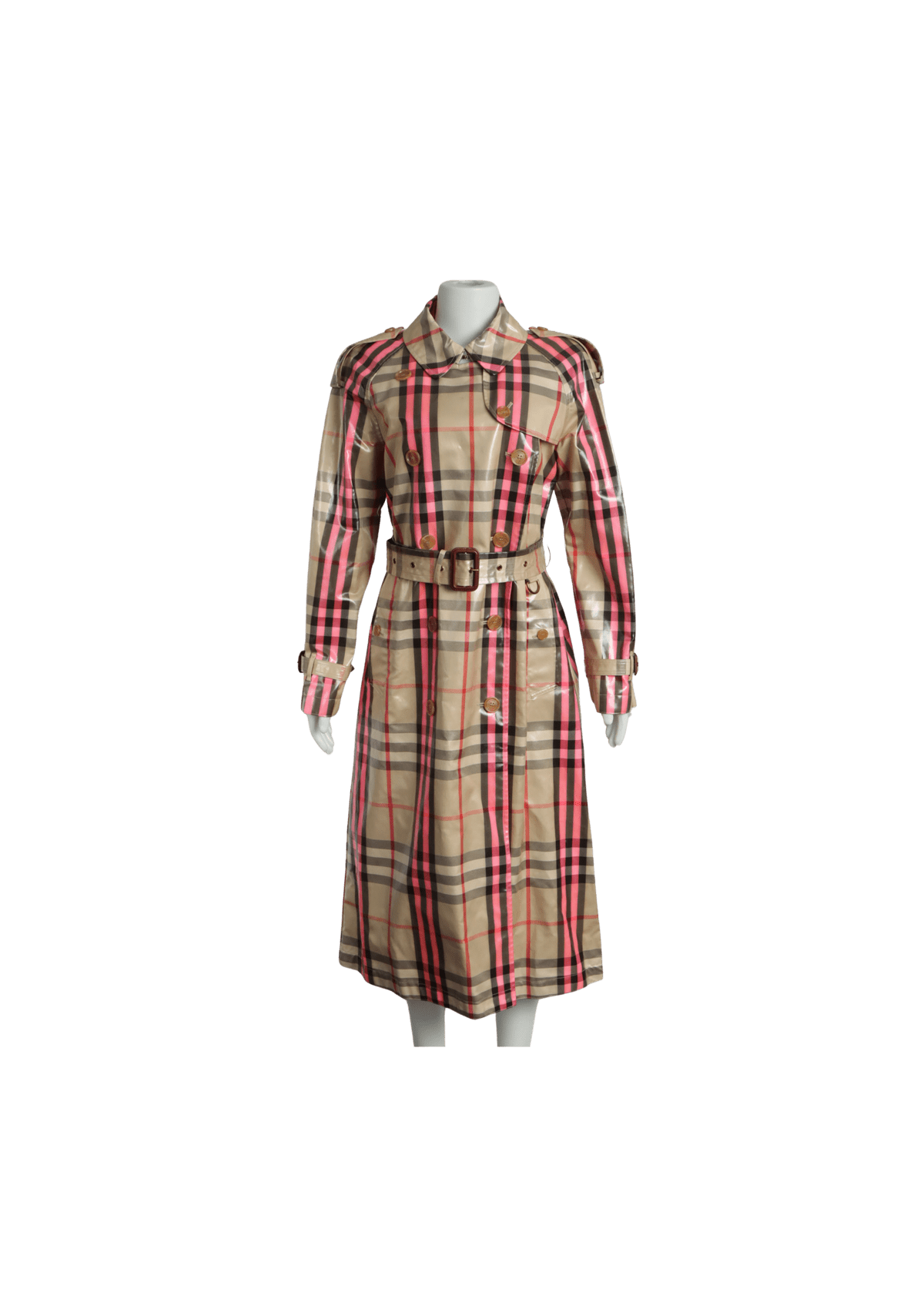 Burberry laminated check trench coat deals