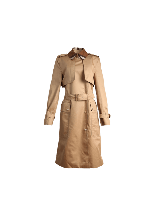 LONG CHECK COLLAR TRENCH COAT 36