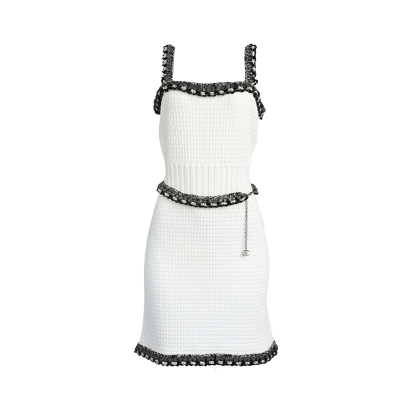 VESTIDO CHANEL CHAIN EMBELLISHED DRESS 38 BRANCO ORIGINAL – Gringa