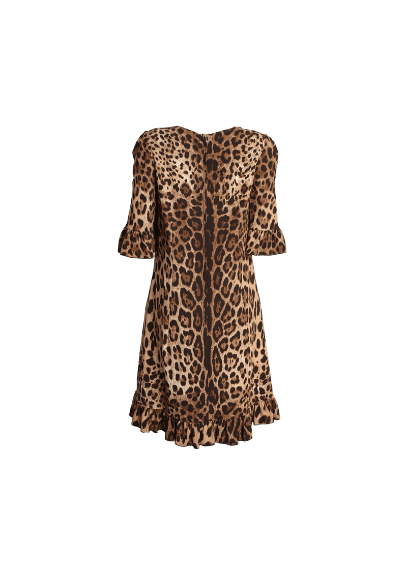 LEOPARD CADY RUFFLE TRIM MINI DRESS 40