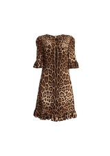 LEOPARD CADY RUFFLE TRIM MINI DRESS 40