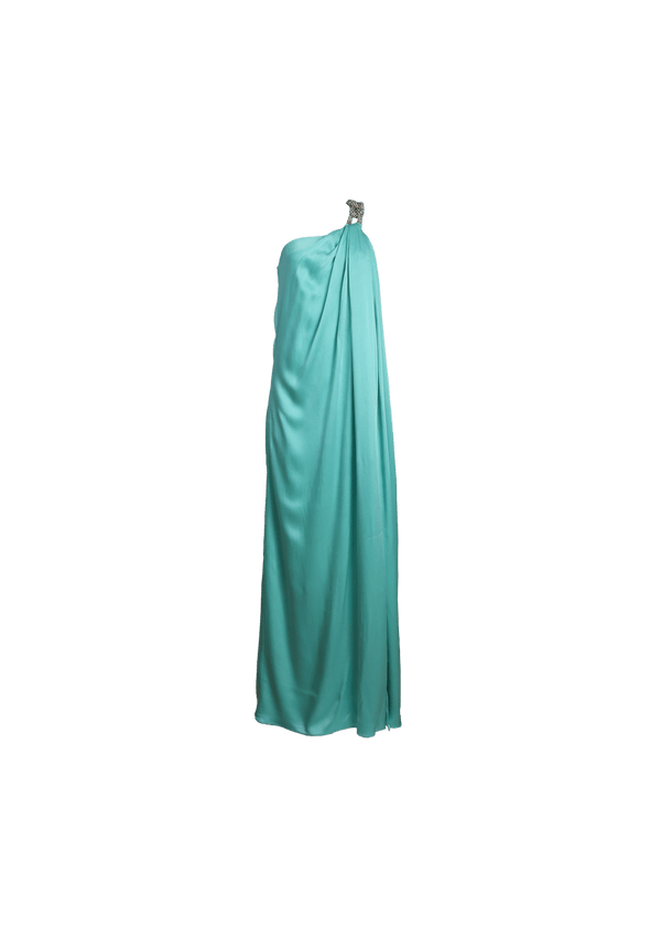 FALABELLA CRYSTAL CHAIN DOUBLE SATIN ONE-SHOULDER GOWN 34