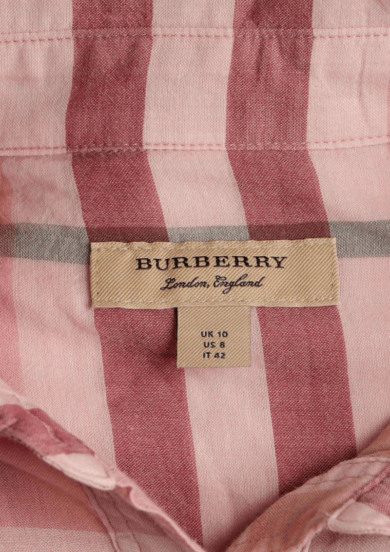 VESTIDO BURBERRY HOUSE CHECK LONG SLEEVE DRESS 40 ROSA ORIGINAL Gringa